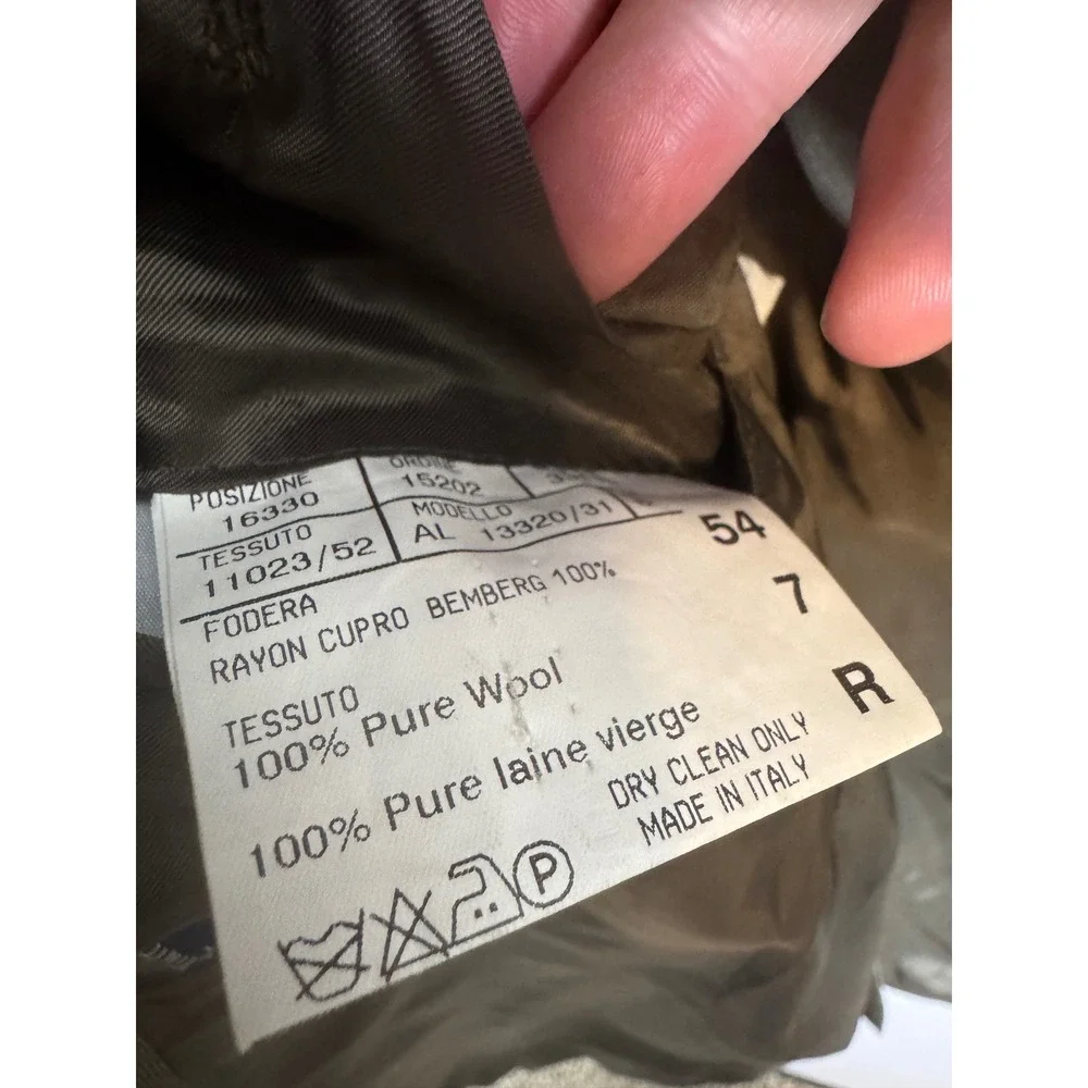Canali Mens Pure Wool Blazer Sport Coat Olive Brown Micro Check Italy 54R US 44R